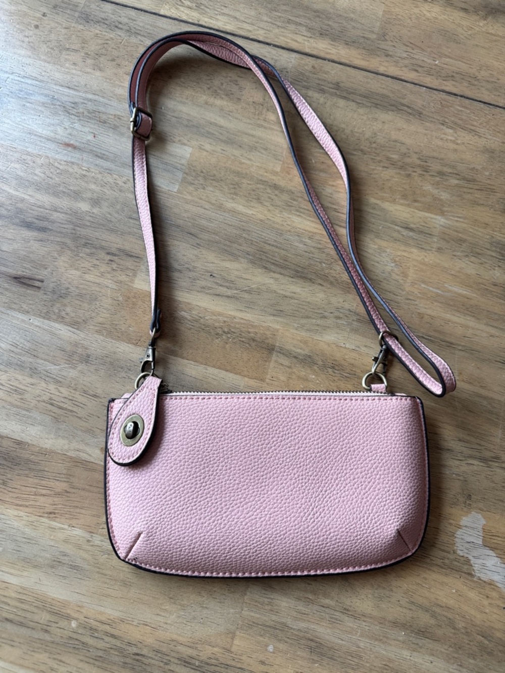 Pebbled Pink Crossbody Wristlet with Adjustable Strap